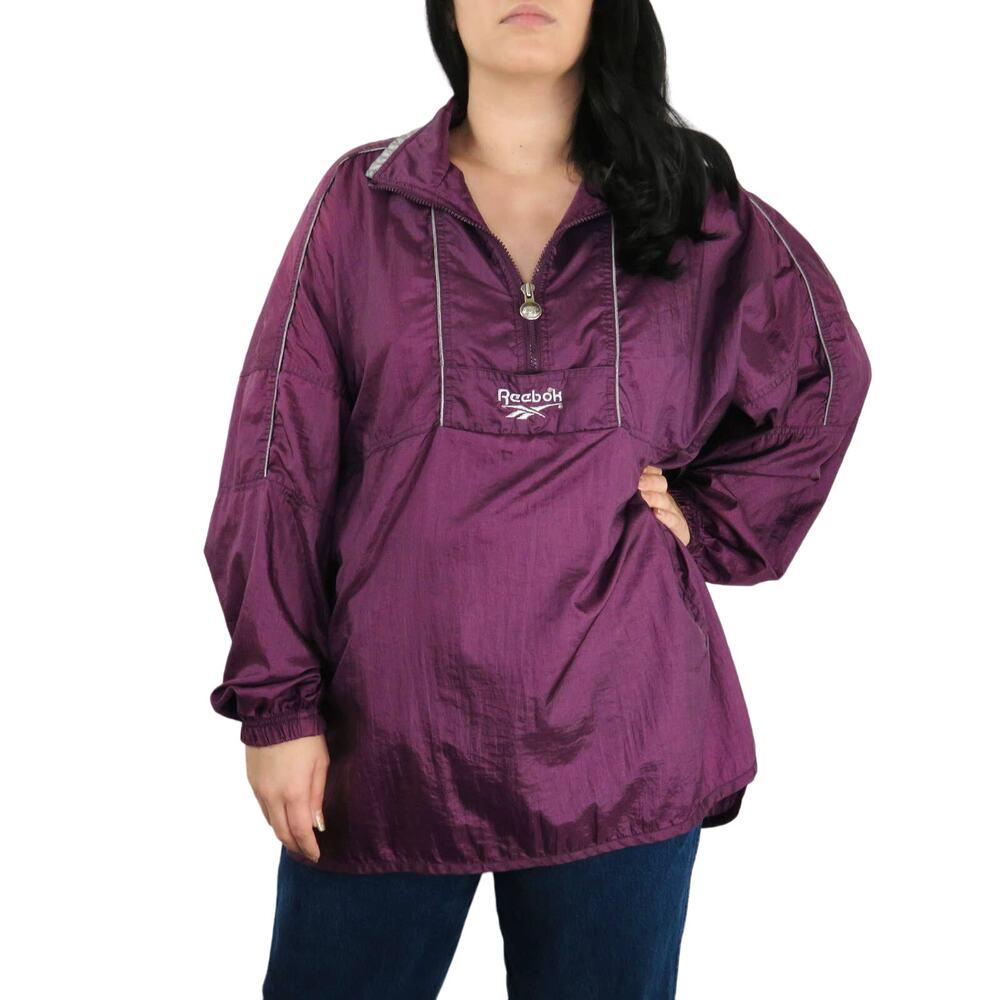 1990s Vintage Reebok Purple Wind Breaker Jacket Retro Streetwear - Picture 4 of 15